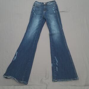 Kancan Women's Distressed Flare Blue Stretch Denim Jeans Size 1/24 Estilo 25x33